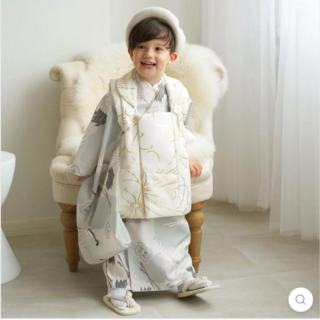 utatane　ひよこ商店　七五三　男の子　被布　クリーム金彩×ミント吉祥鶴