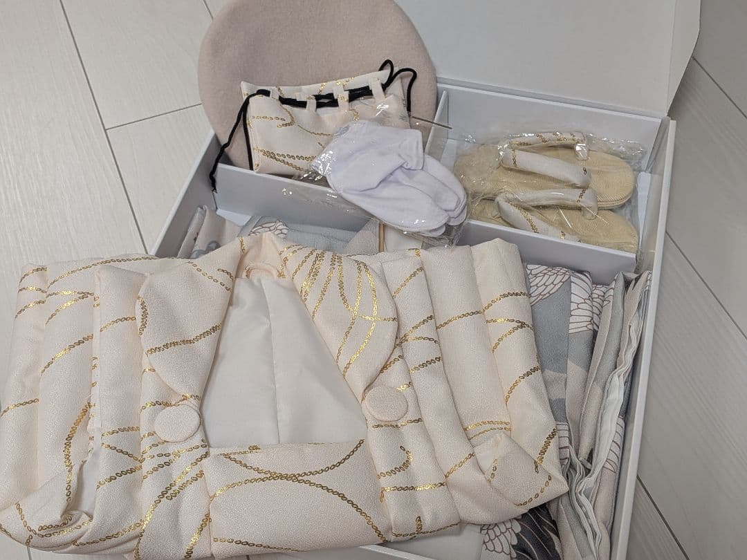 utatane　ひよこ商店　七五三　男の子　被布　クリーム金彩×ミント吉祥鶴