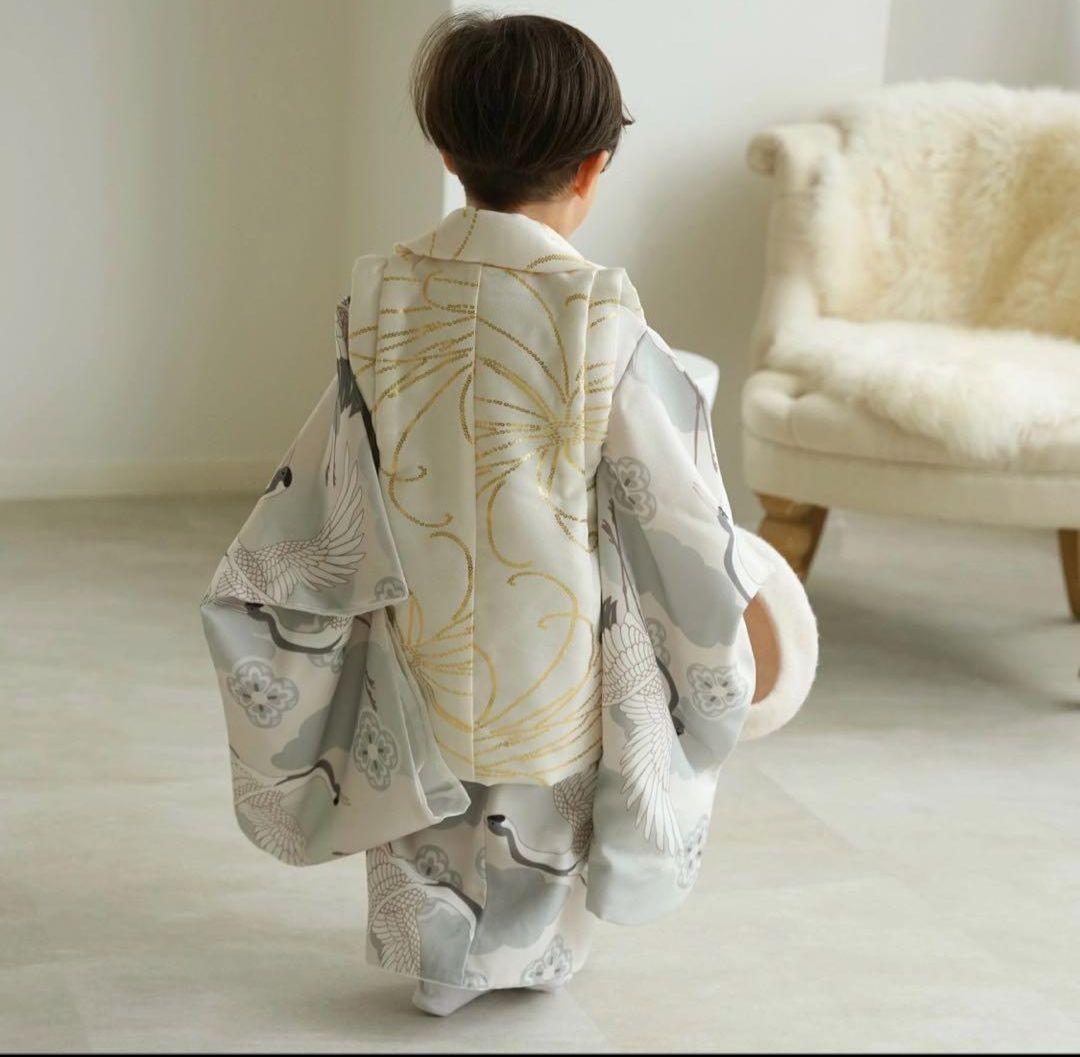 utatane　ひよこ商店　七五三　男の子　被布　クリーム金彩×ミント吉祥鶴