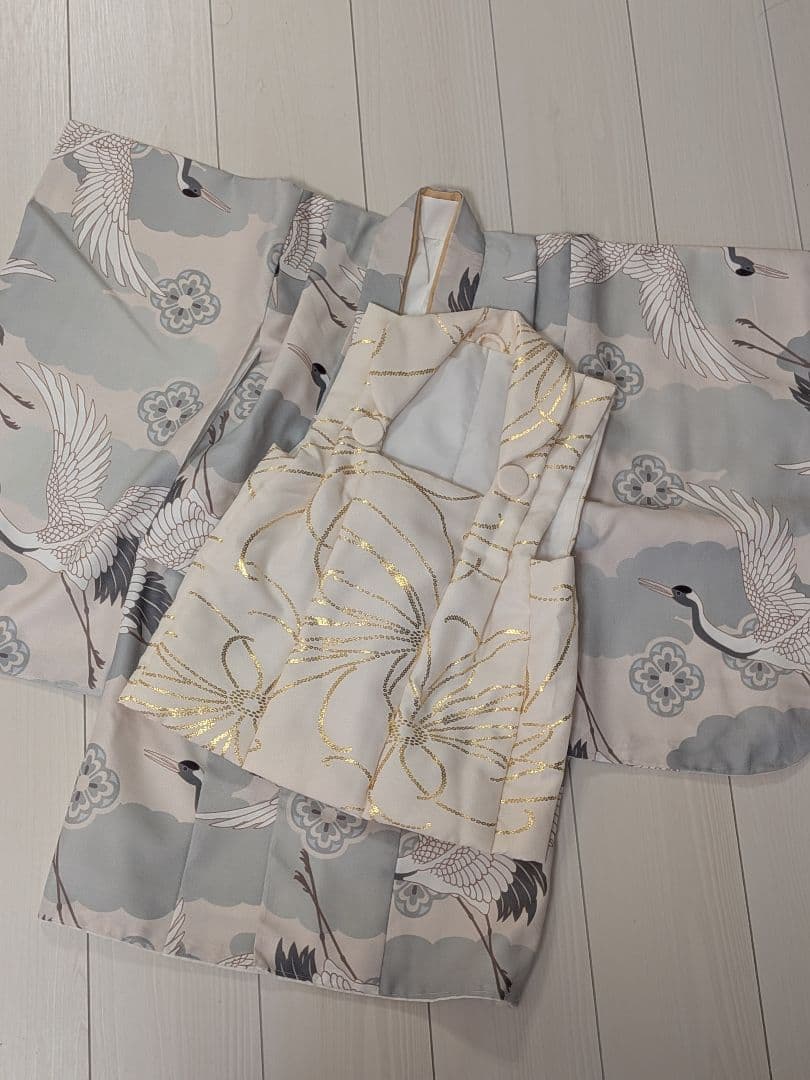 utatane　ひよこ商店　七五三　男の子　被布　クリーム金彩×ミント吉祥鶴