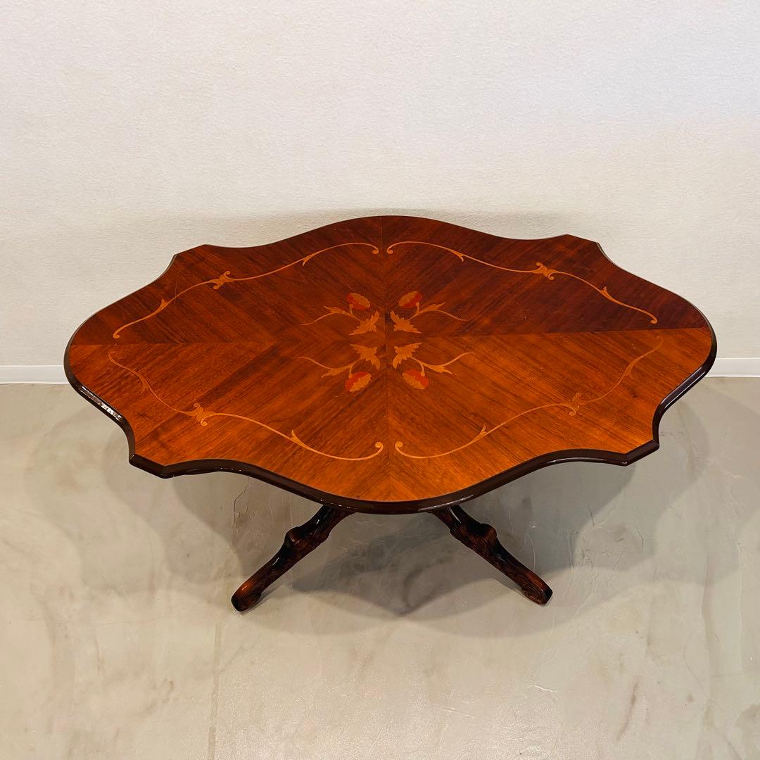 アンティーク家具 センターテーブル 彫刻 花柄 クラシック ヘリンボーン