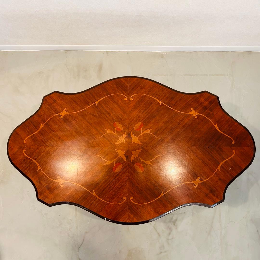 アンティーク家具 センターテーブル 彫刻 花柄 クラシック ヘリンボーン