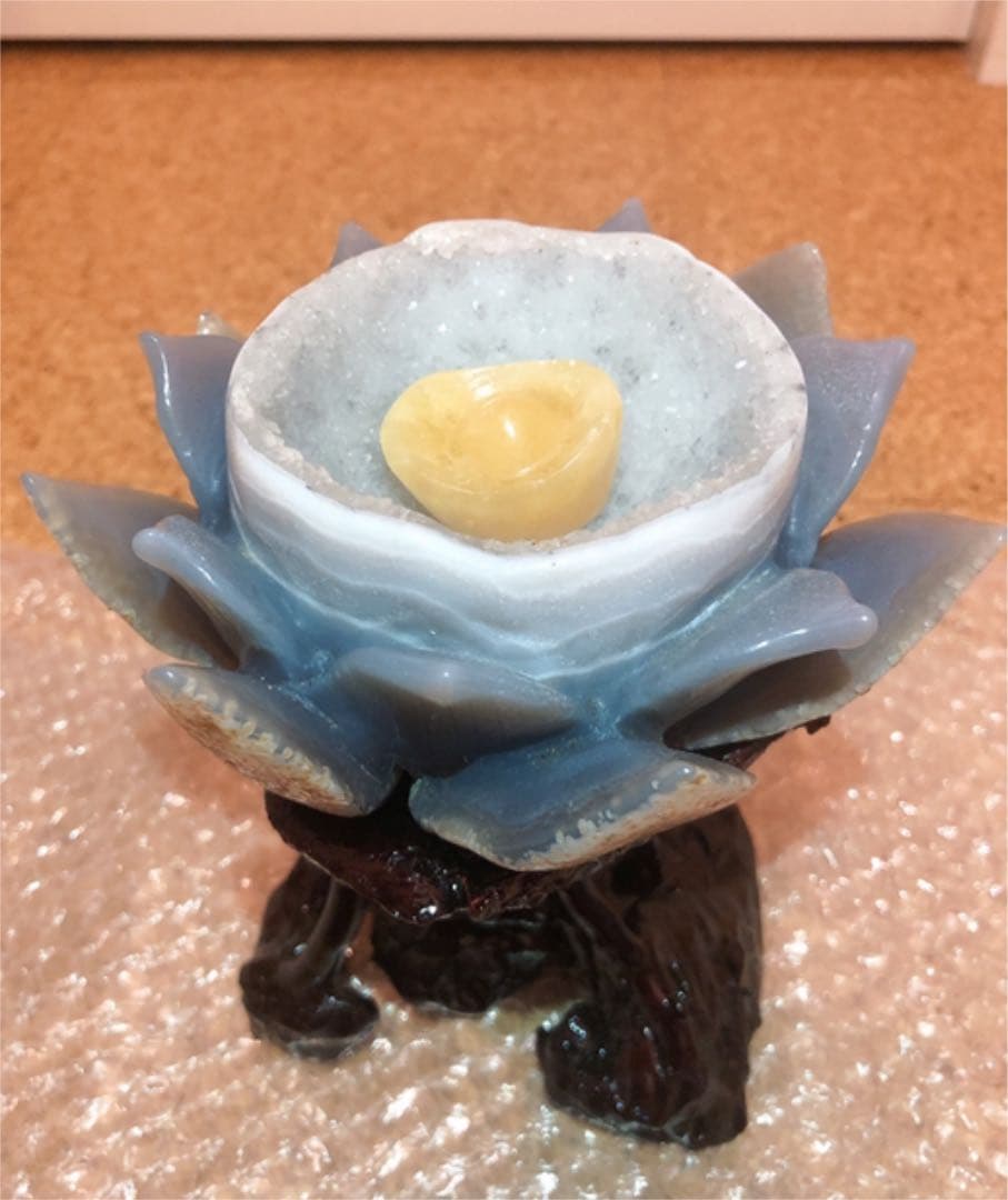 【極上品質 笑口瑪瑙】キラキラ* 蓮花 ジオード ロータス 彫刻 置き物
