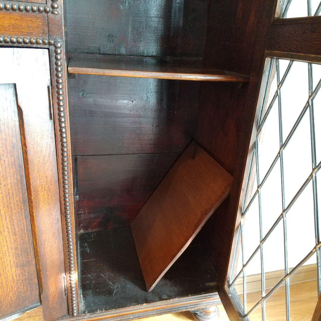 イギリス　アンティーク家具　ビューロー　オーク　本棚　サイドバイサイド