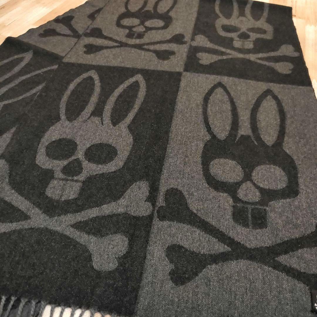 Psycho Bunny カシミヤマフラー スカルデザイン 美品 ユニセックス