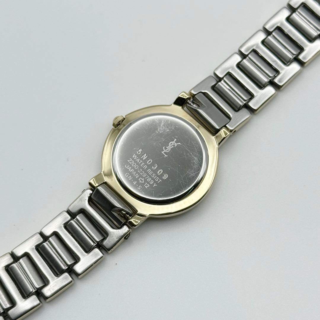 ✨稼働・美品✨サンローラン 腕時計 クォーツ ラウンド コンビ 青文字盤