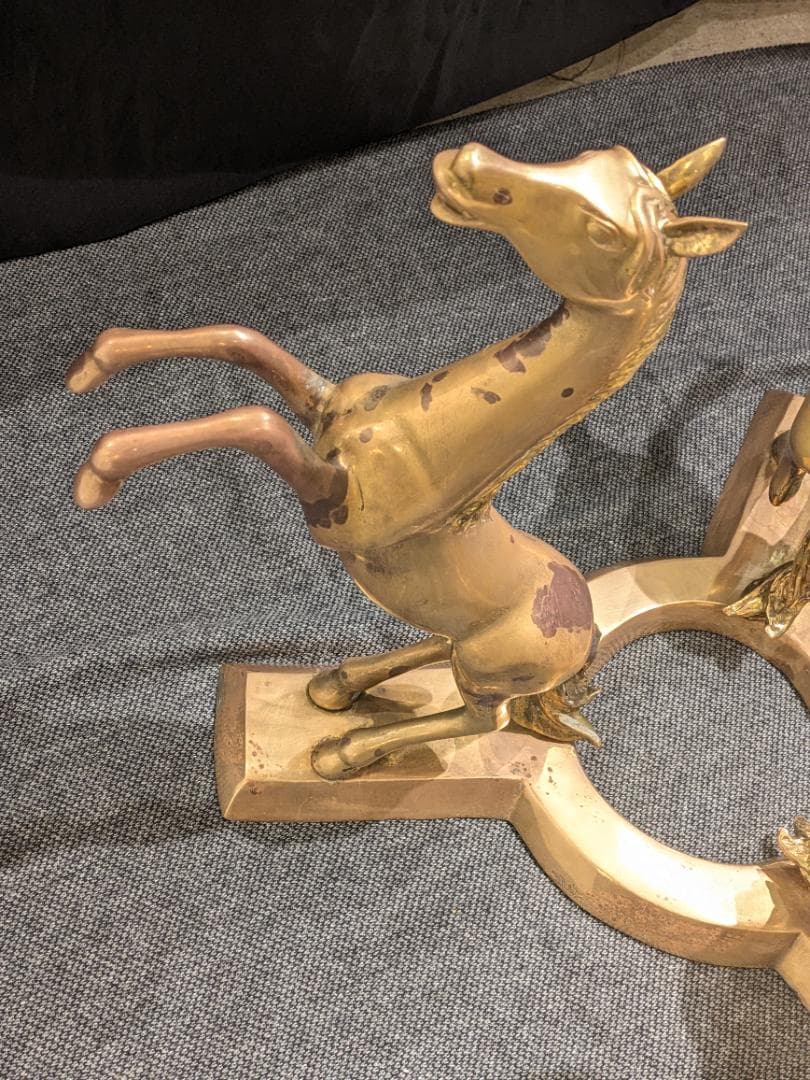 1【希少】サイドテーブル 銅無垢 ブロンズ製 上品 ガラステーブル 馬