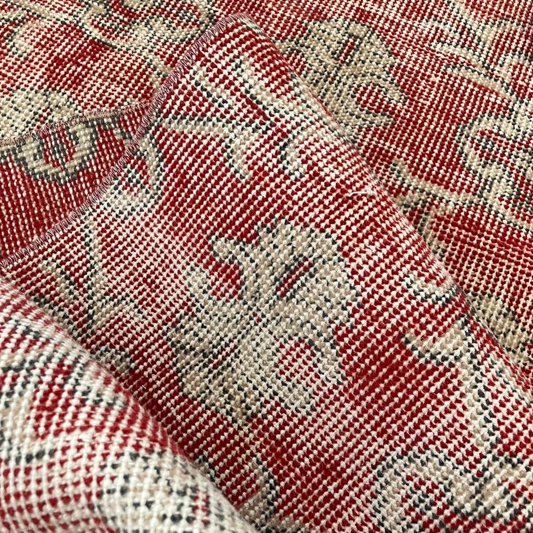 超ロング　シャビーレッド56×290✳︎紋章柄　ランナー　トルコヴィンテージラグ