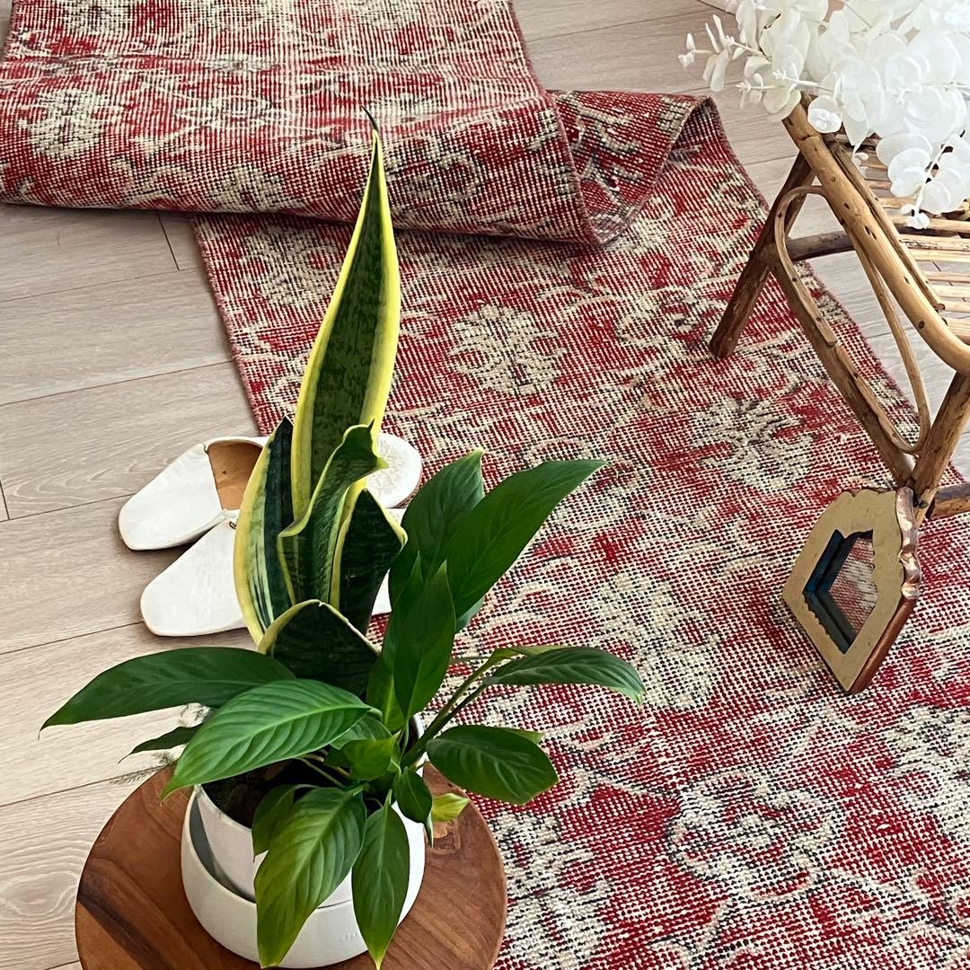 超ロング　シャビーレッド56×290✳︎紋章柄　ランナー　トルコヴィンテージラグ