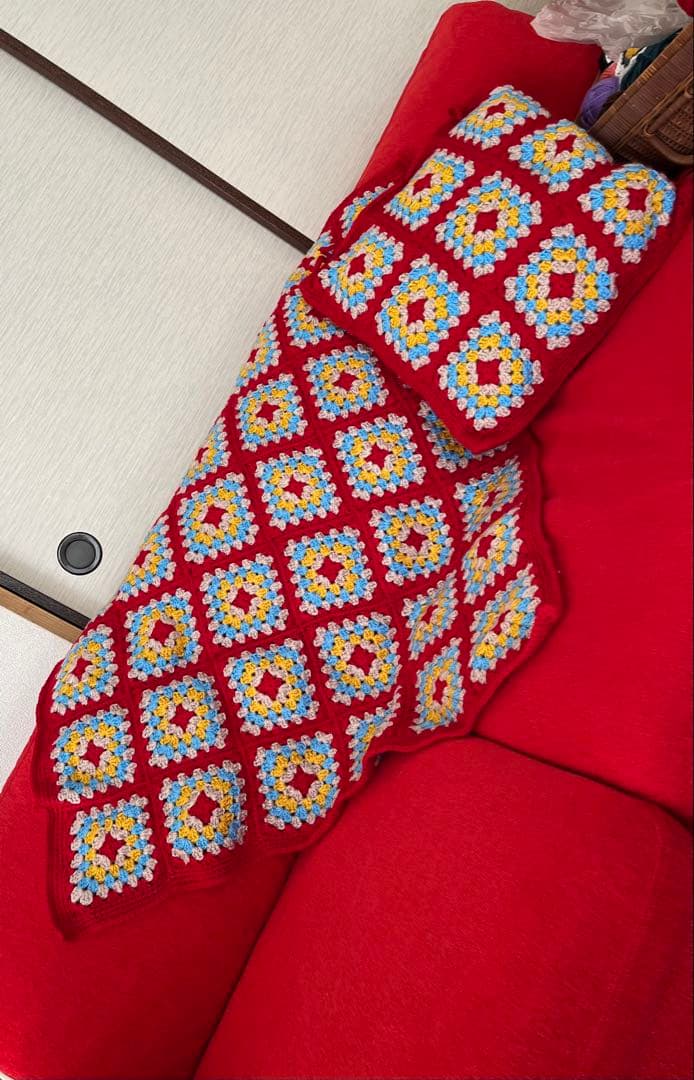 モチーフ編み♪カラフルグラニースクエアブランケット&クッションカバー