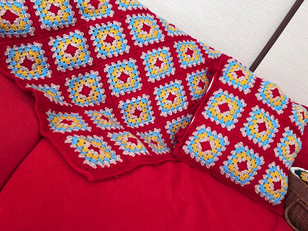 モチーフ編み♪カラフルグラニースクエアブランケット&クッションカバー