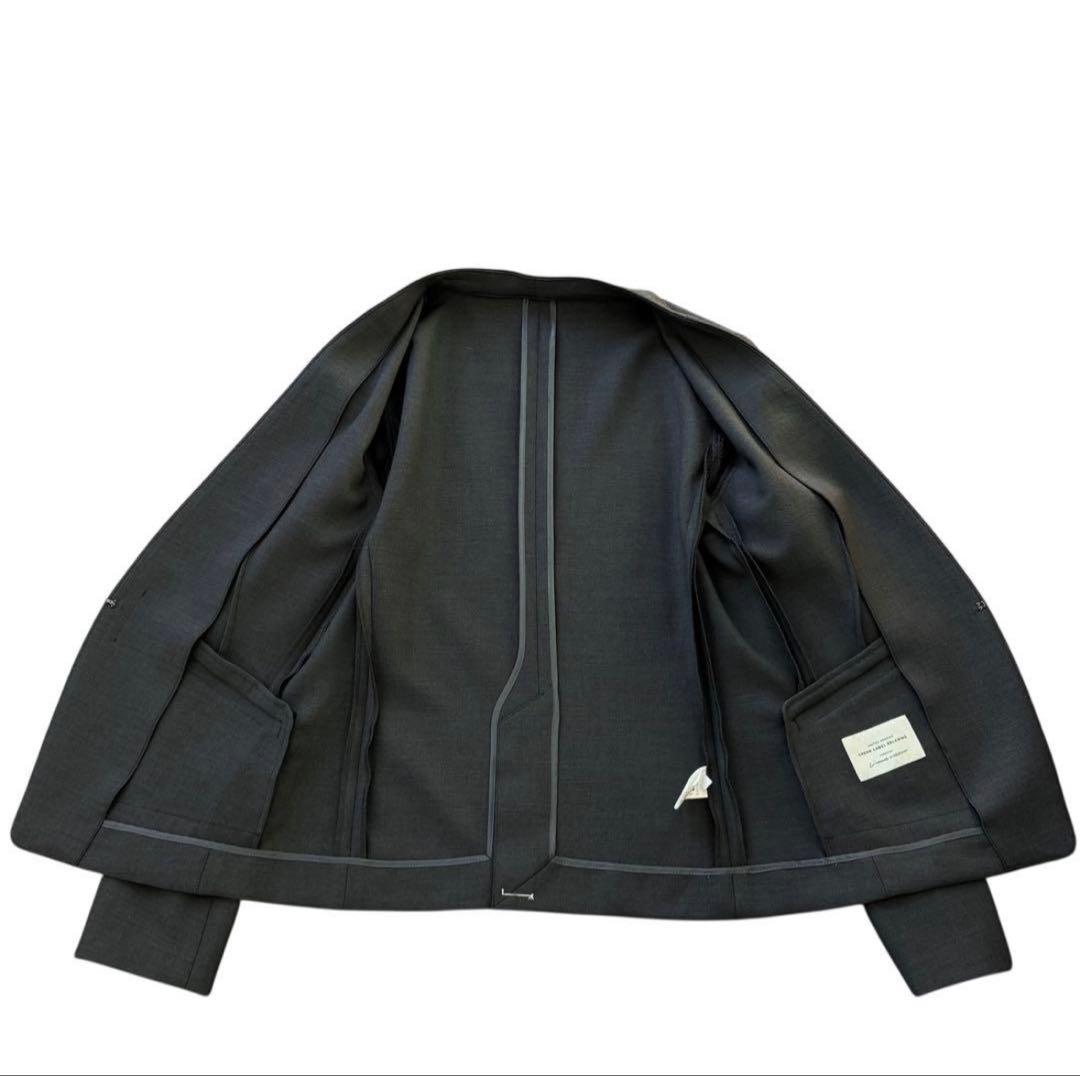 極美品　グリーンレーベル ノーカラー パンツスーツ38 グレー　洗える