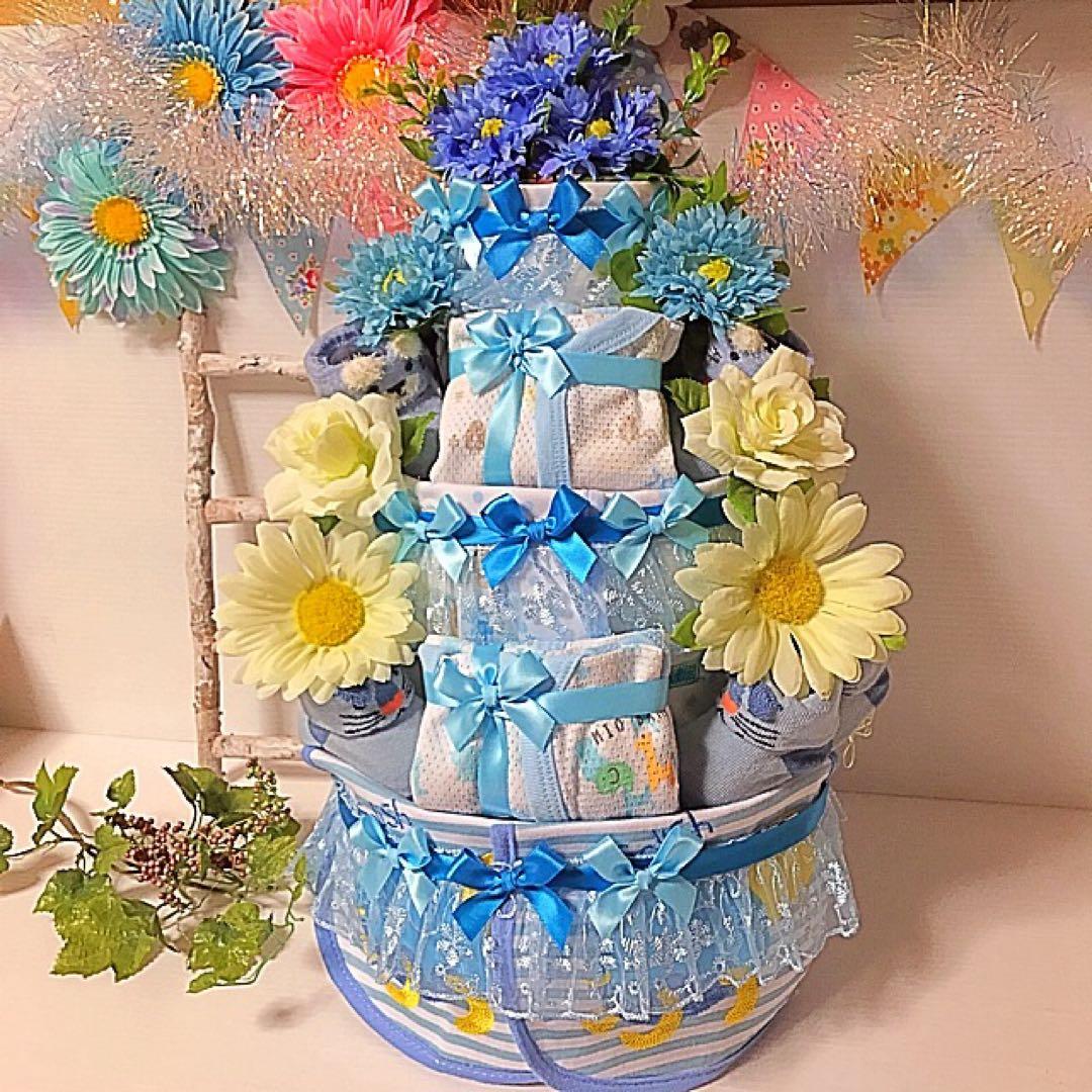 おむつケーキ・3段・男の子・水色・特大