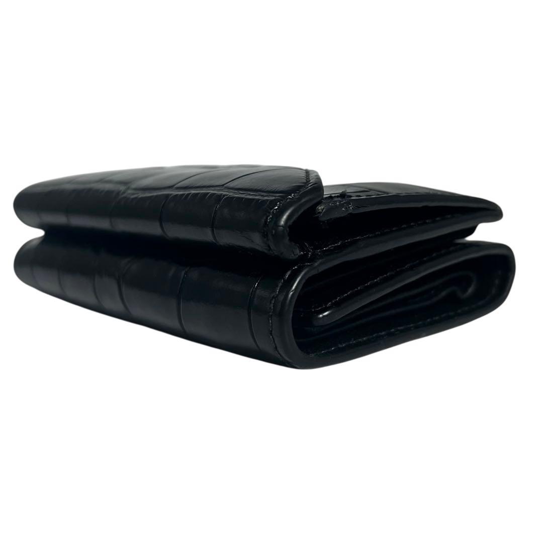 希少✨バレンシアガ ペーパーミニウォレット 三つ折り クロコ型押し ブラック