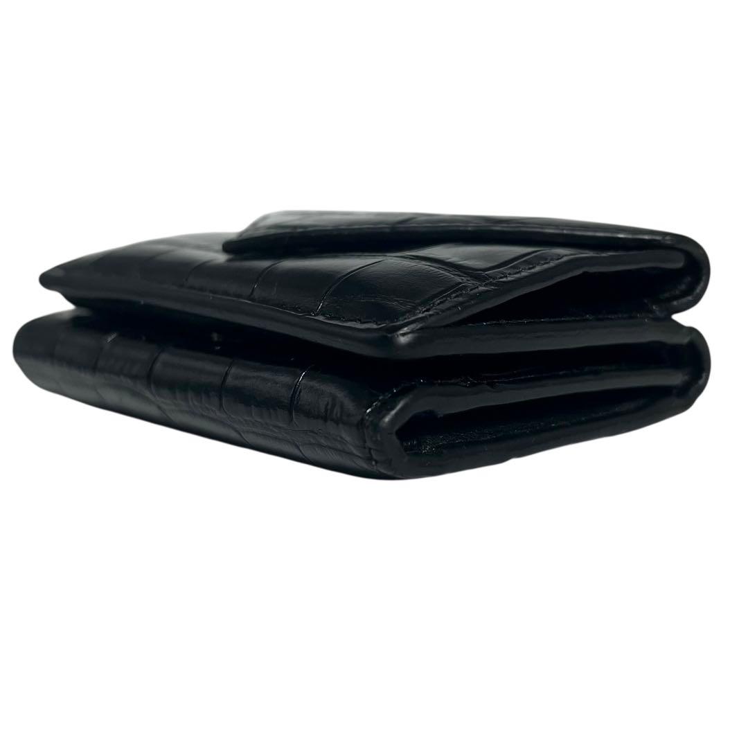 希少✨バレンシアガ ペーパーミニウォレット 三つ折り クロコ型押し ブラック