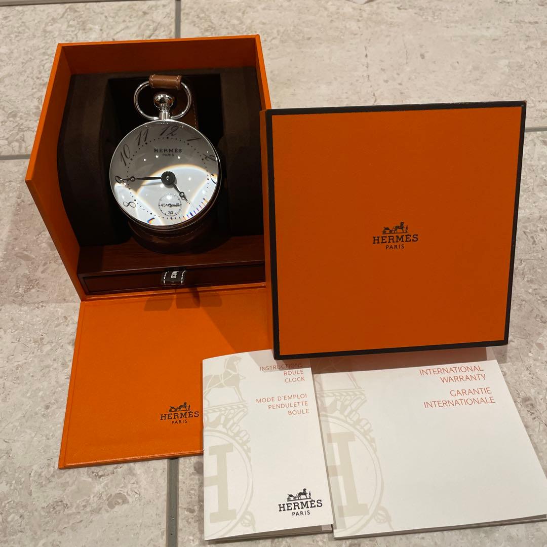 HERMES 置時計 シルバー メタル レザー　時計　手巻き