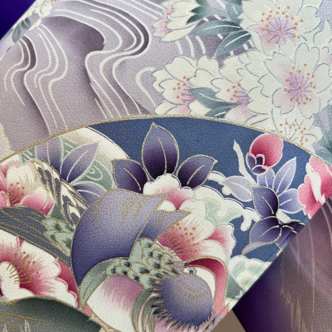 479 振袖フルセット 正絹 青紫 ピンク 金彩 暈し染め 華やか 地紙 立波