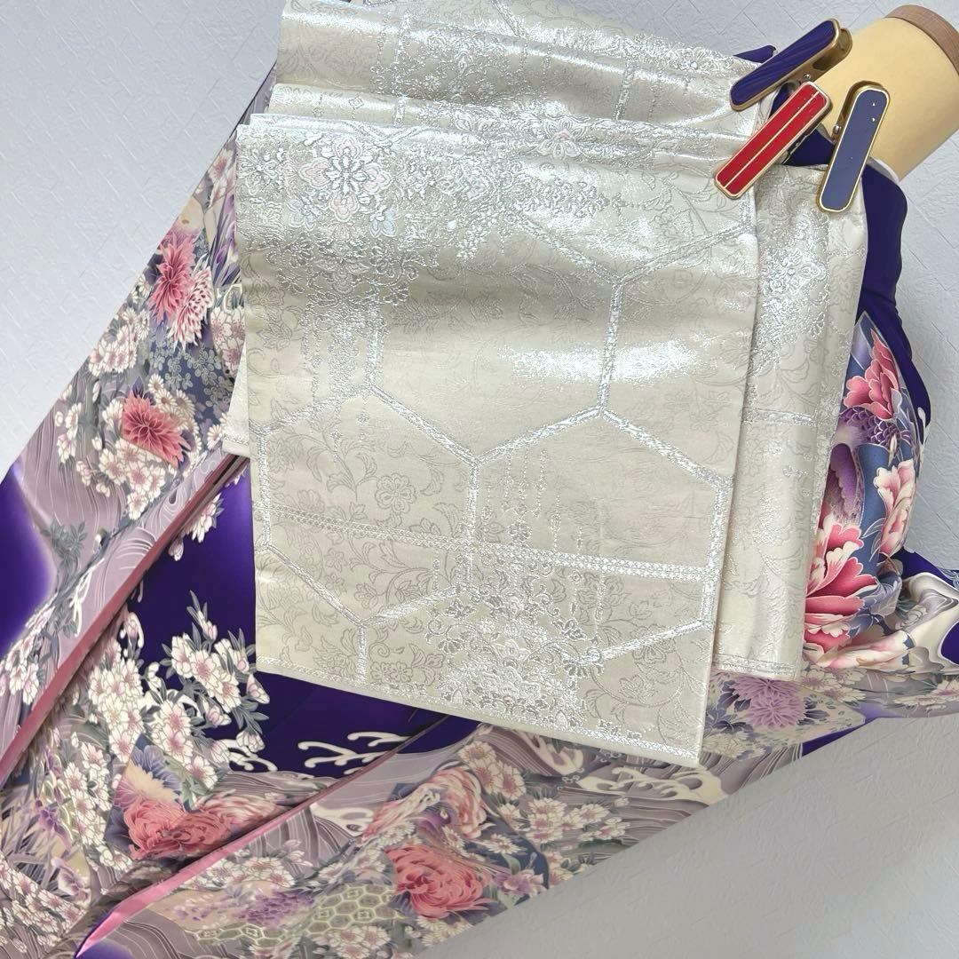 479 振袖フルセット 正絹 青紫 ピンク 金彩 暈し染め 華やか 地紙 立波