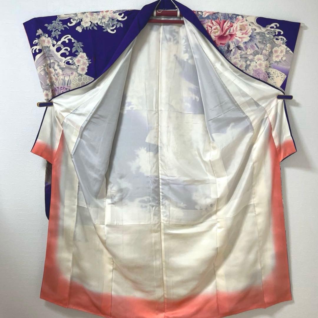 479 振袖フルセット 正絹 青紫 ピンク 金彩 暈し染め 華やか 地紙 立波