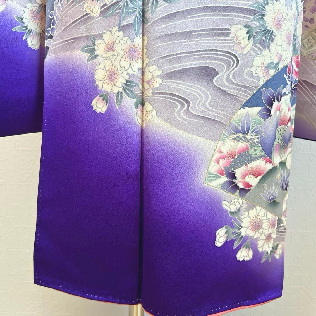 479 振袖フルセット 正絹 青紫 ピンク 金彩 暈し染め 華やか 地紙 立波