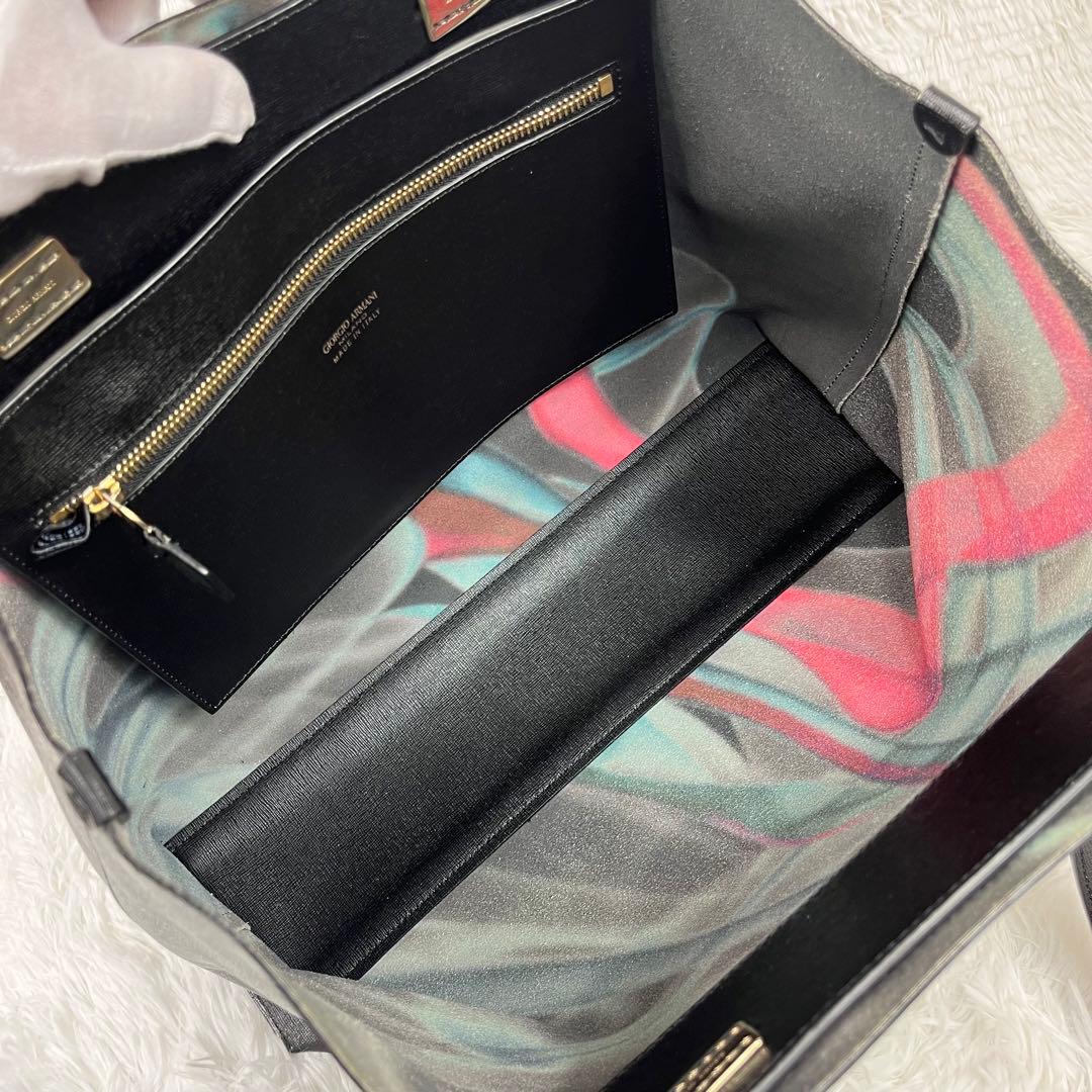 GIORGIO ARMANI レザー　トートバッグ　ブラック　A4収納