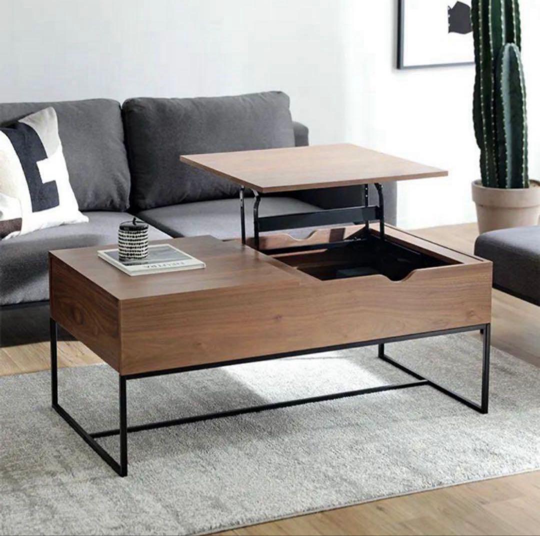 【美品】ウォルナット　ローテーブル　昇降式　鉄脚　LOWYA　ロウヤ