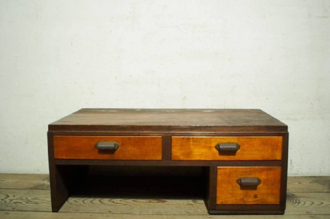 1038 ヴィンテージ　ロータイプの片袖机　文机　ローテーブル　引き出し　レトロ