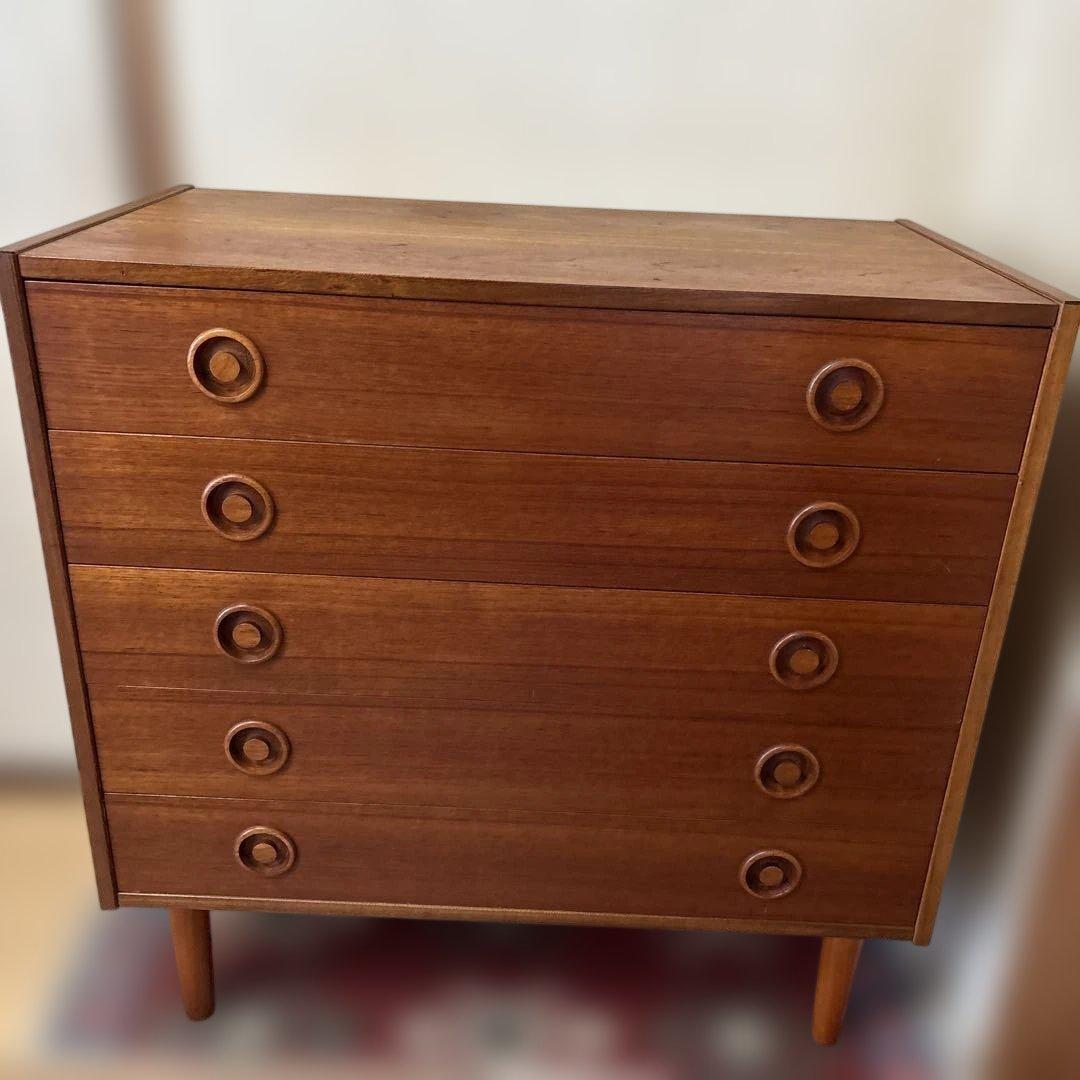 デンマーク製　北欧ヴィンテージ チーク材　5段チェスト