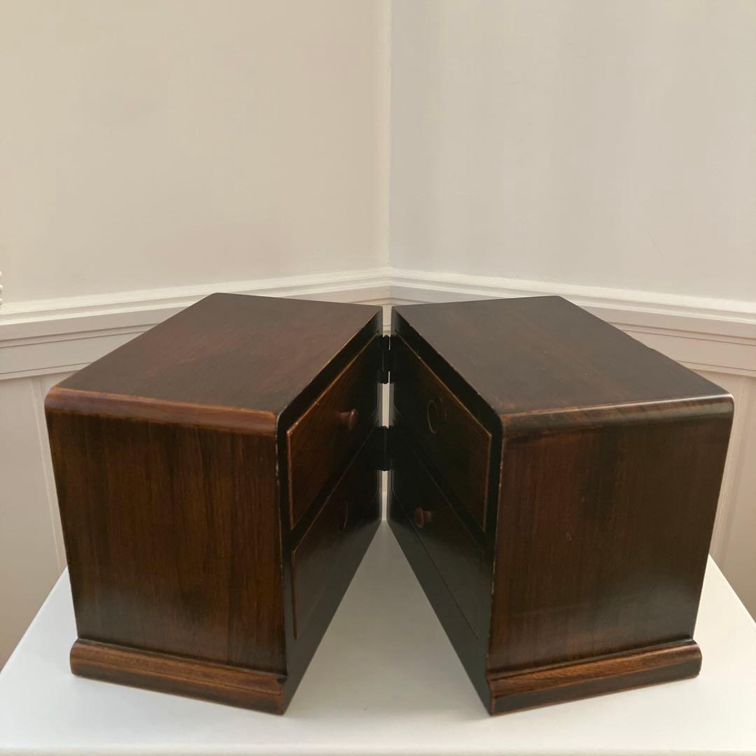 ダークブラウン木製折りたたみ式小物収納引き出し4個