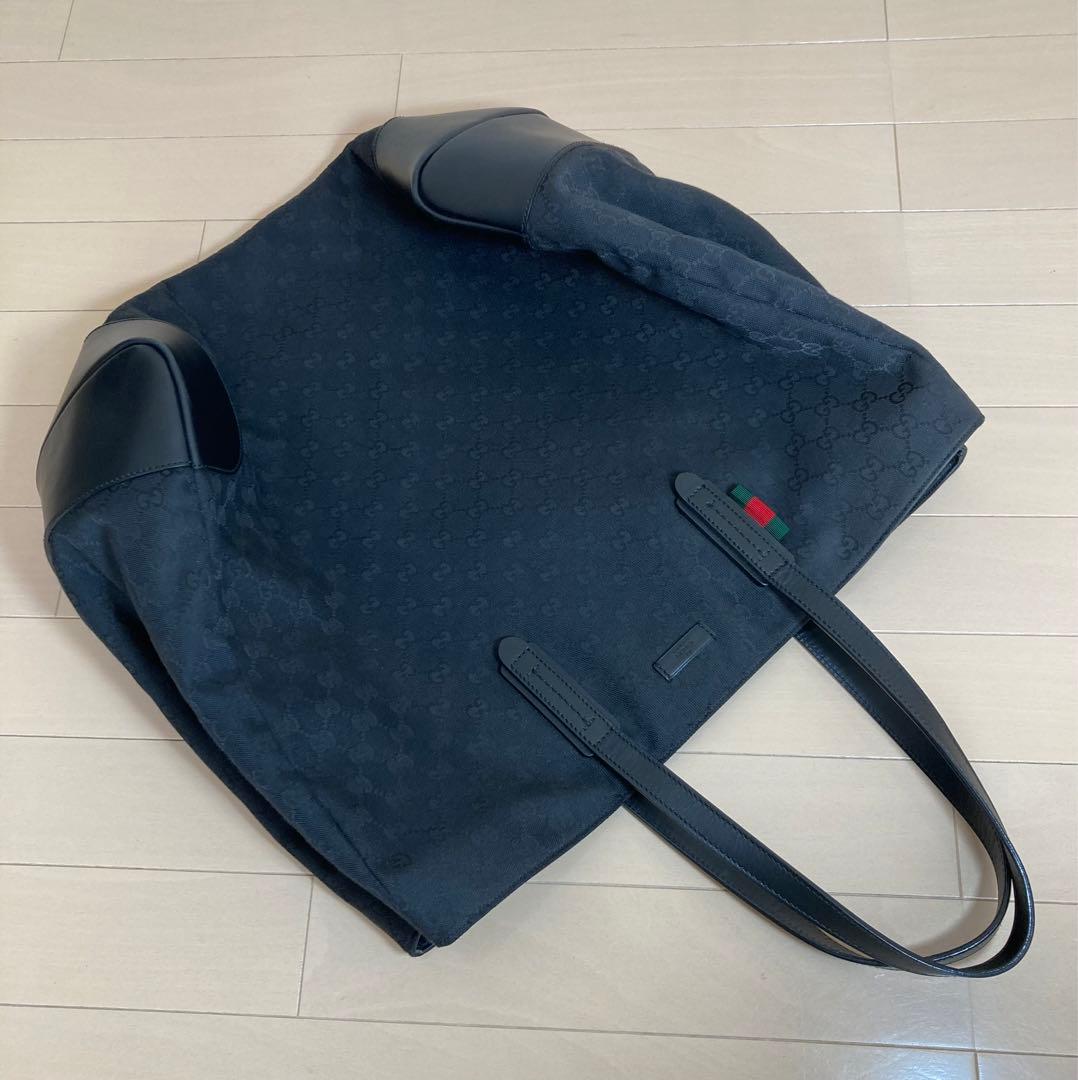 ☆GUCCI☆ 大型トートバック　GG柄　ブラック　キャンパスレザー