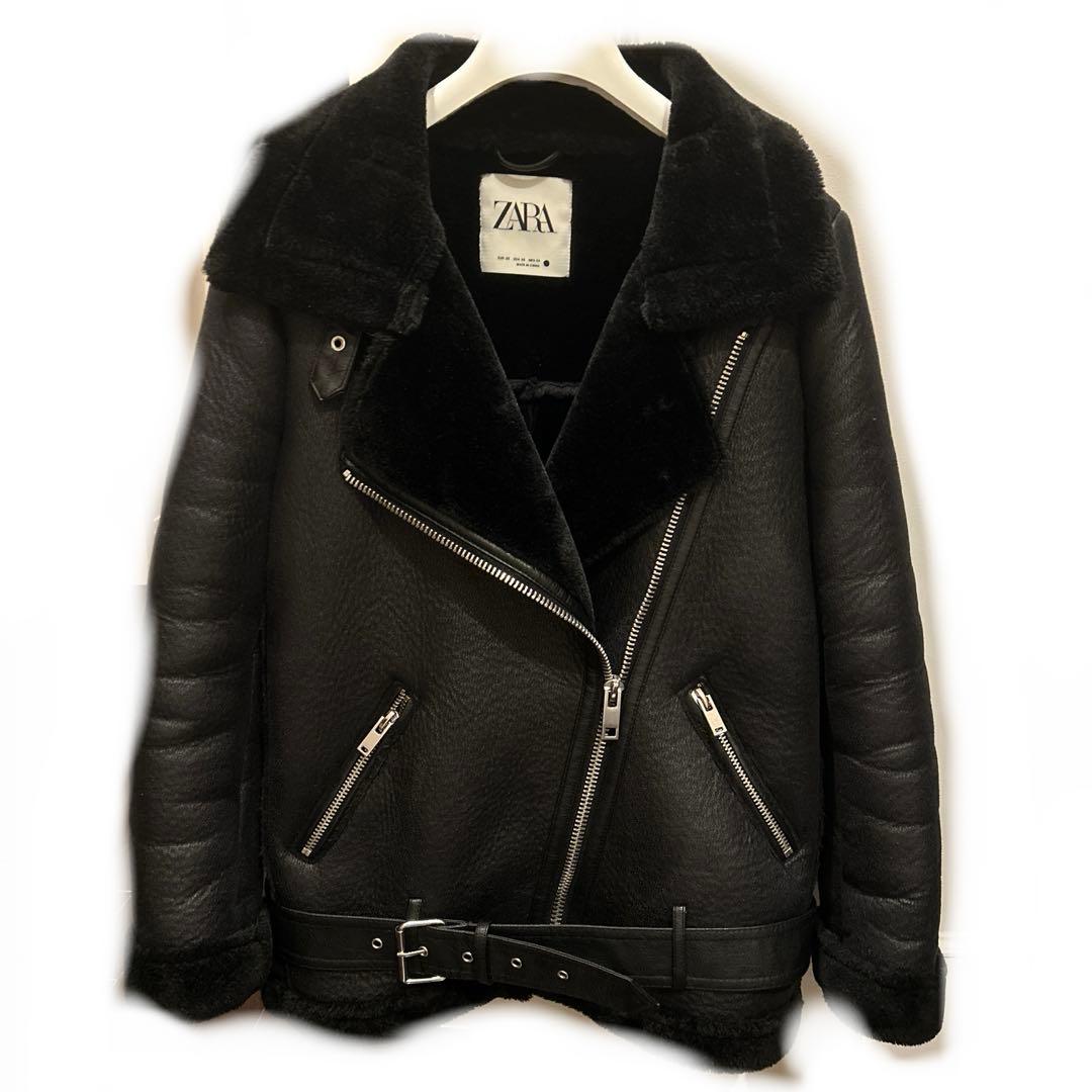 【即日配達、美品、2/7まで】ZARA フェイクファームートン　黒　XSサイズ