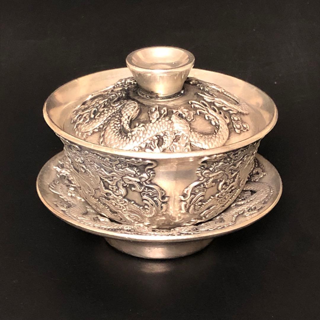 旧家蔵出　御匠一口呑茶碗　銀龍御用　稀少 高級な銀龍彫刻　アンティーク　時代物