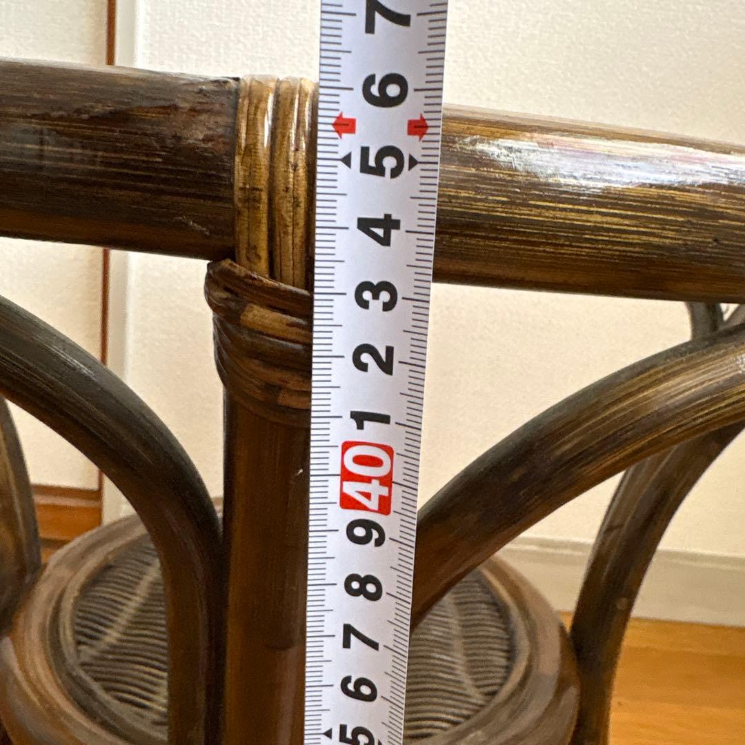 ラタン ガラステーブル 円形 籐 サイドテーブル 下段棚付き