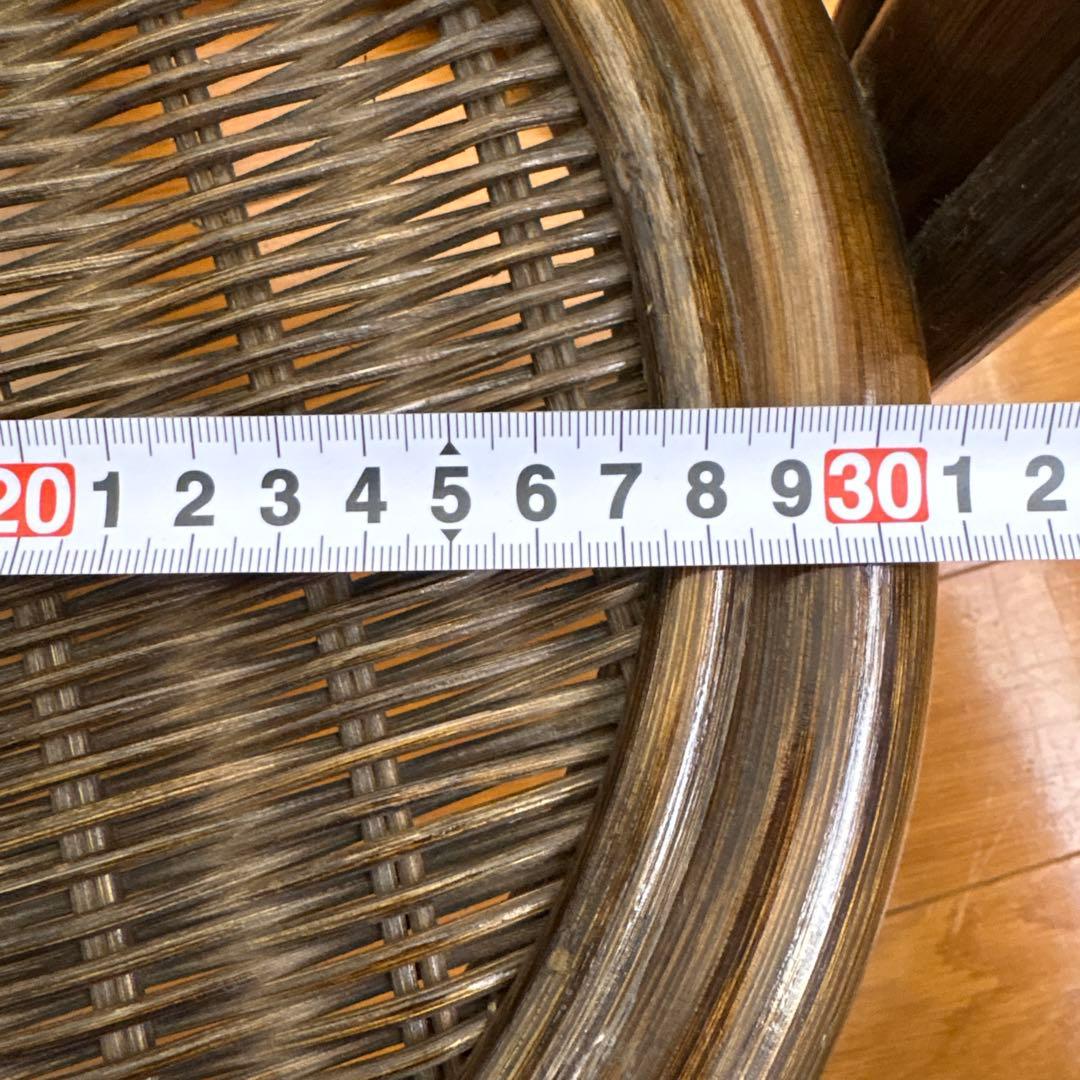 ラタン ガラステーブル 円形 籐 サイドテーブル 下段棚付き