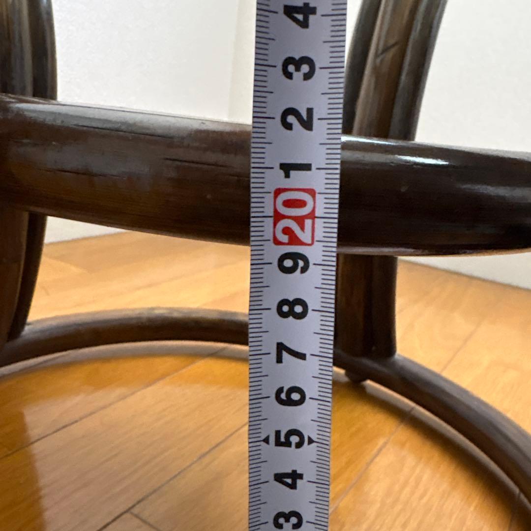 ラタン ガラステーブル 円形 籐 サイドテーブル 下段棚付き