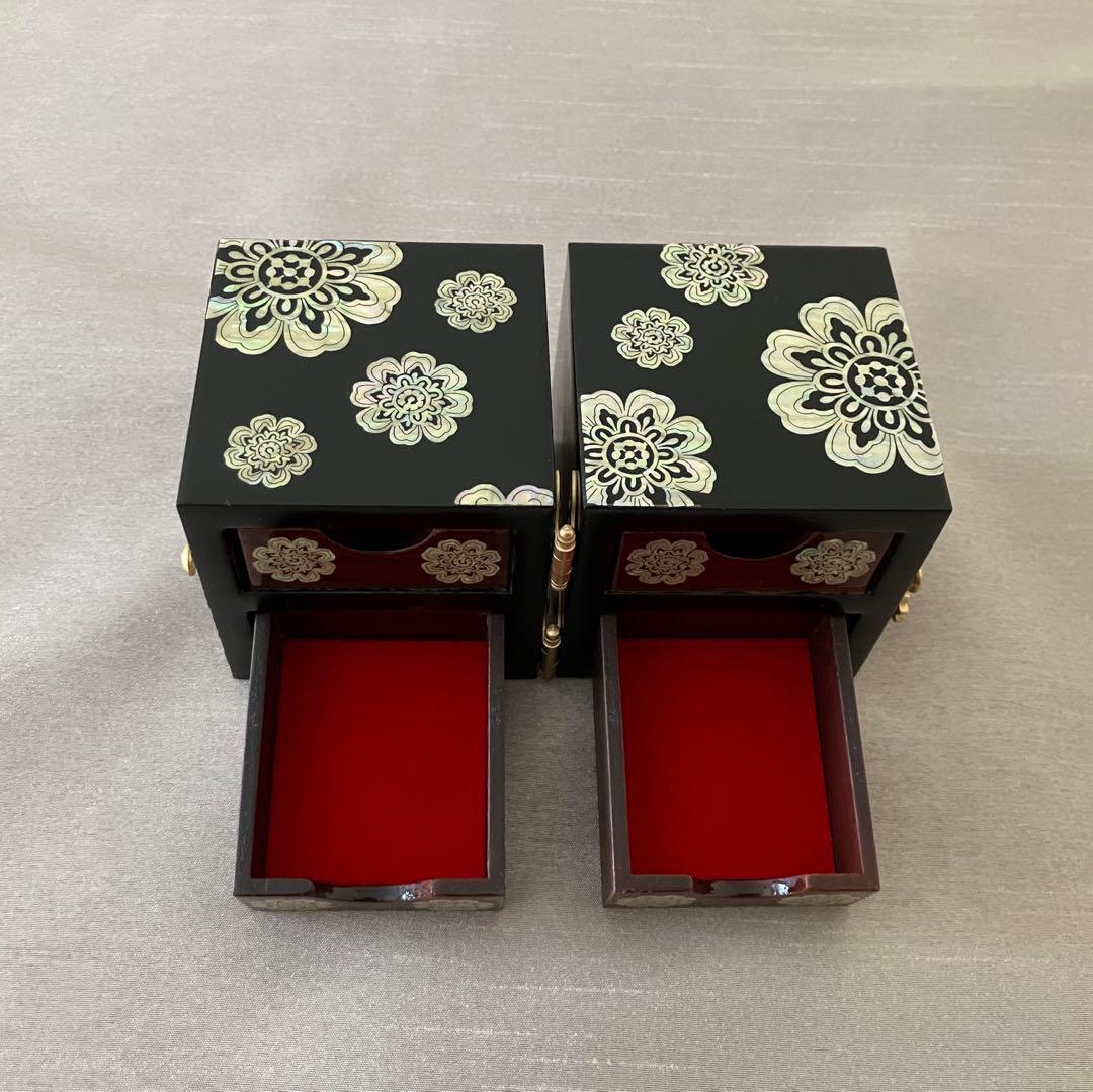 螺鈿(らでん)細工 韓国伝統工芸 ジュエリーボックス 小物入れ 双子宝石箱