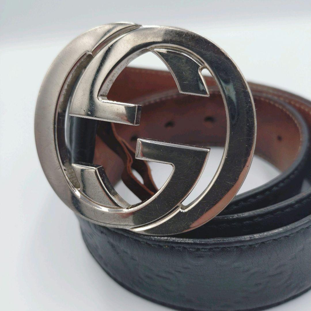 GUCCI レザーベルト 黒 GGロゴ 総柄 メンズ