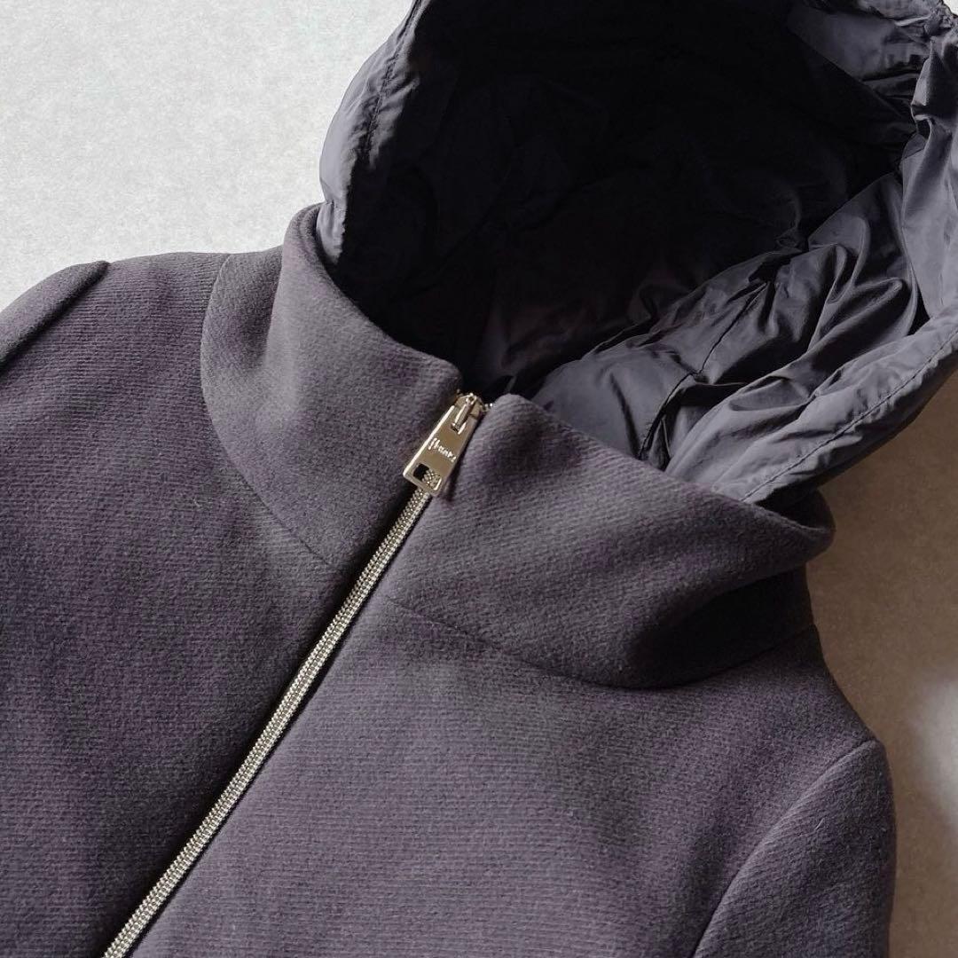 美品★HERNO｜定価21万 ウール 異素材切替 ロングダウン グレー 44