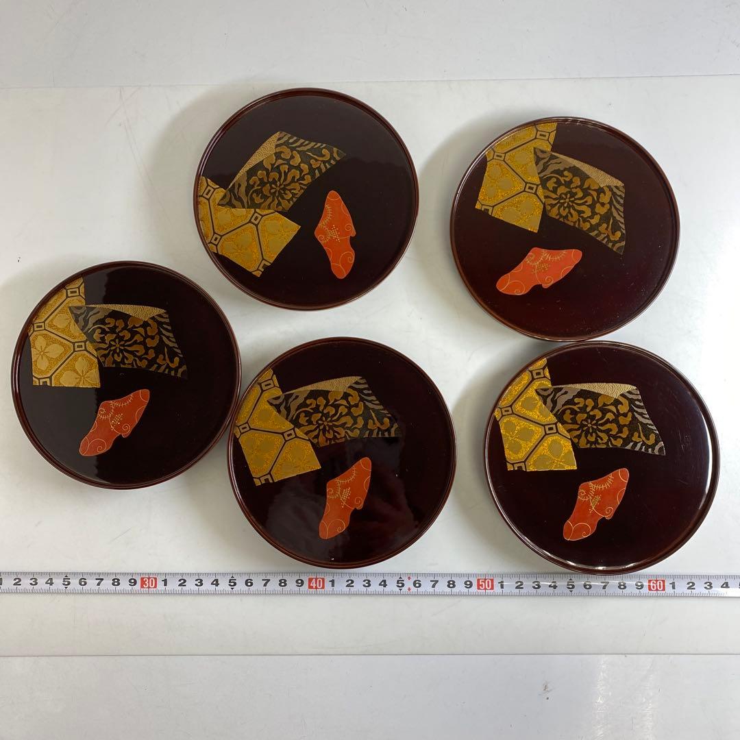 大下香仙 古代裂 蒔絵 銘々皿 共箱 w13.3cm 東キ8-0124①