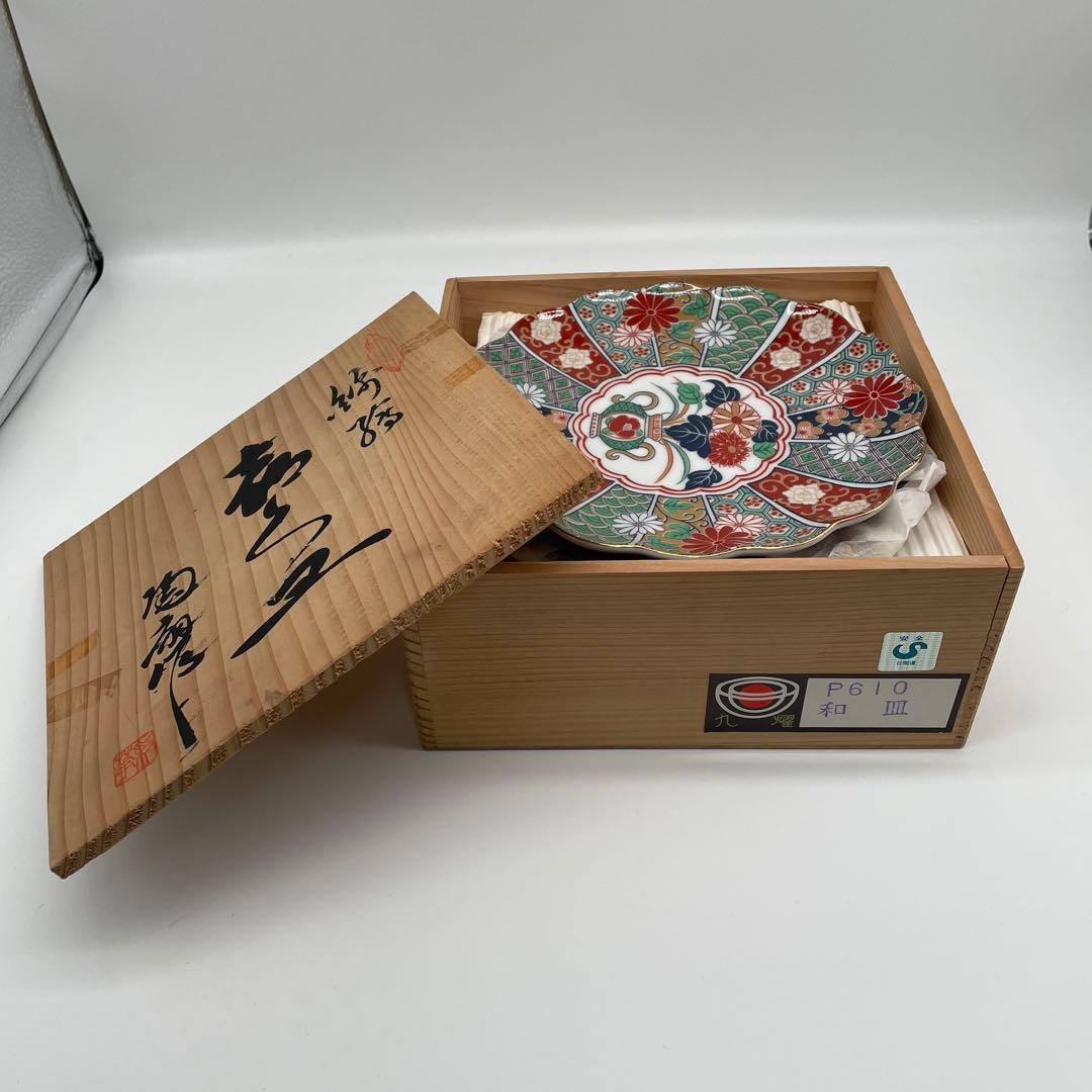 未使用 有田焼 陶扇菊割皿5枚セット 陶扇 田扇 菊割皿 錦絵 金彩 古伊万里