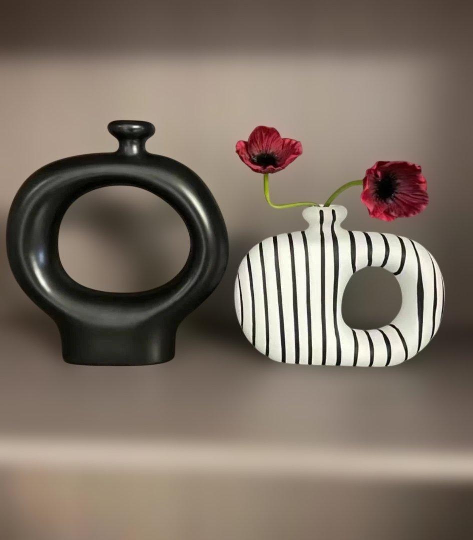 モダン花瓶セット 黒と白のストライプ