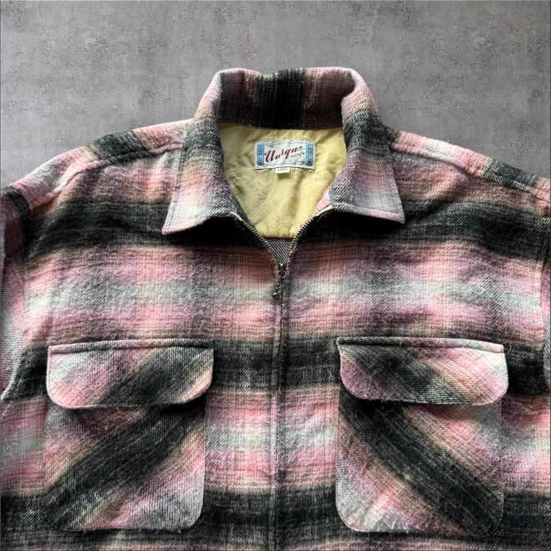 好配色ピンク黒白 WORLD unique オンブレジップネルシャツサイズ　L