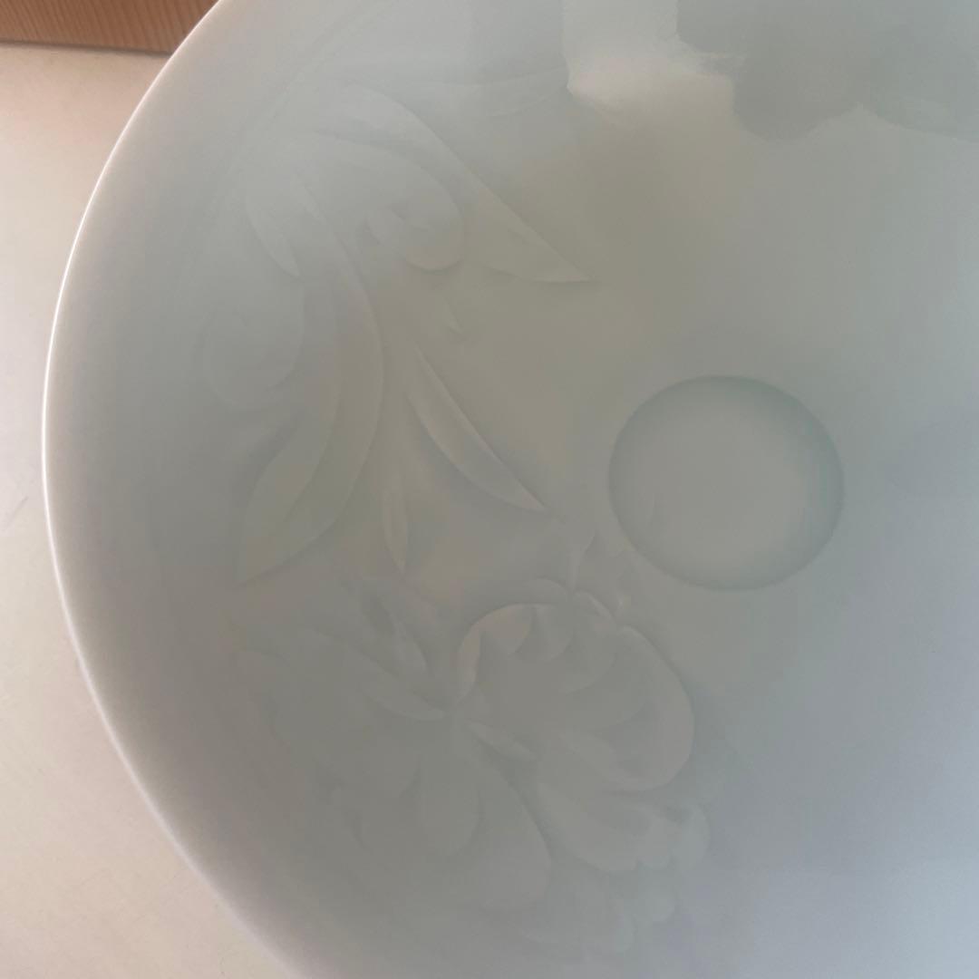 青白磁　牡丹鉢　快山窯　塚本快示　約20センチ　深鉢