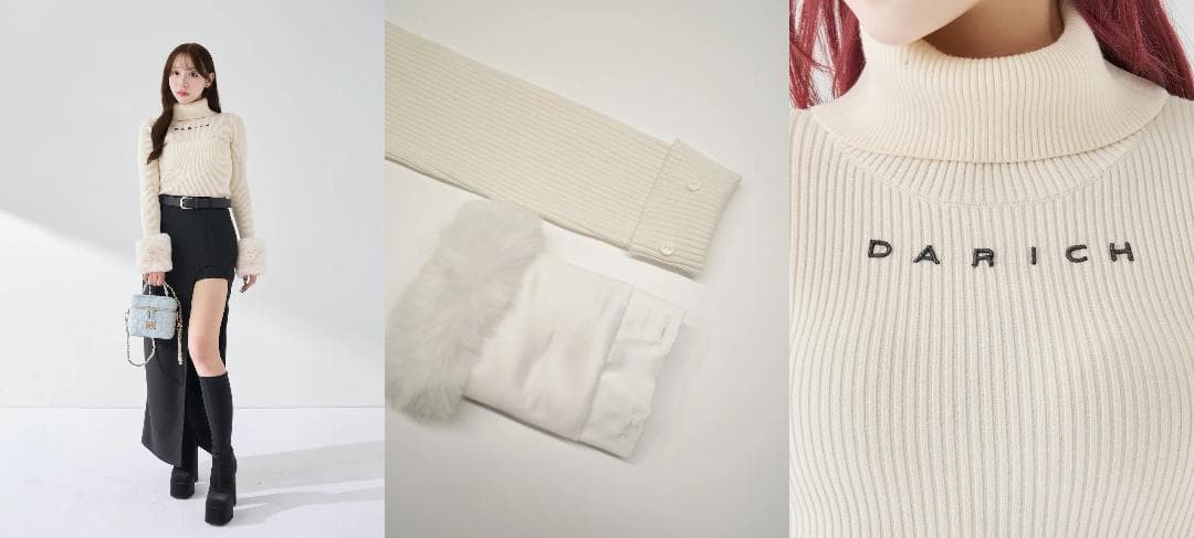 ダーリッチ darich スムースファーリブニットトップス ブラック BLK