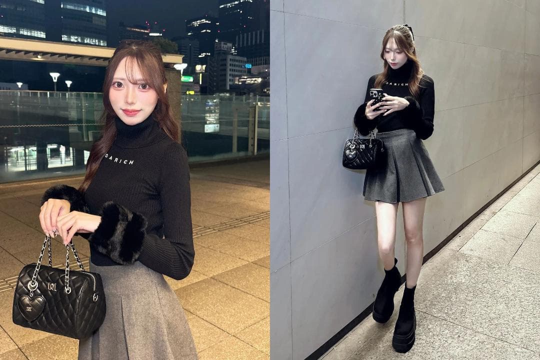 ダーリッチ darich スムースファーリブニットトップス ブラック BLK