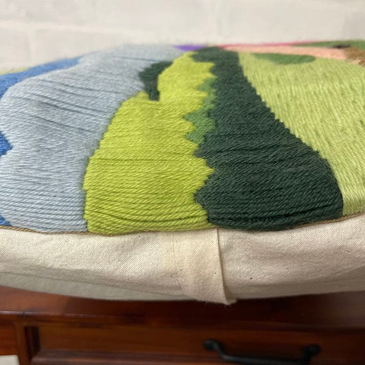 クッションカバー フランス刺繍ヴィンテージ 刺繍のリメイク 手刺繍カバー