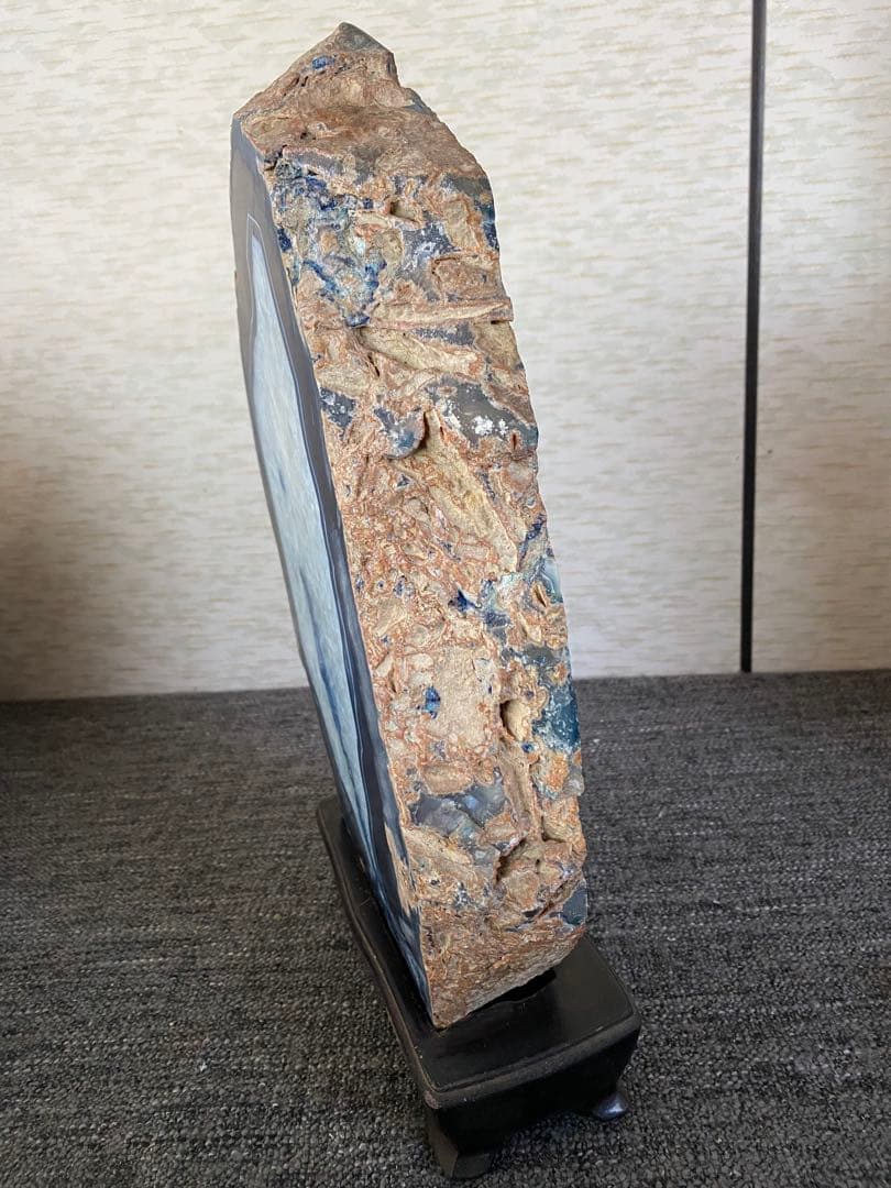 瑪瑙　パワーストーン　特大　天然石　台座付　ブルー　メノウ　水晶