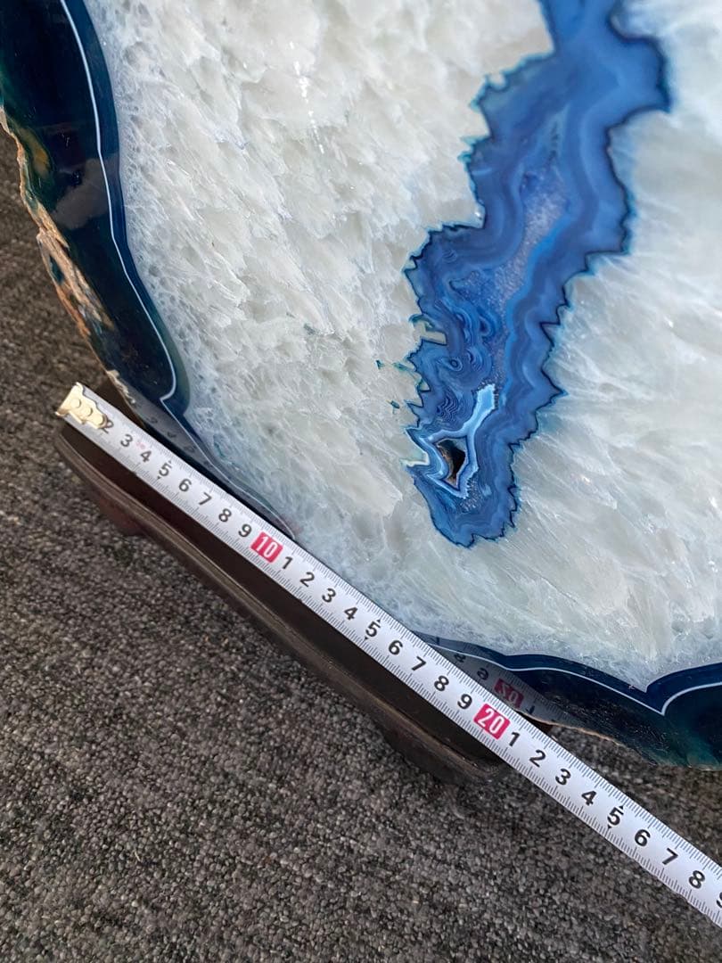 瑪瑙　パワーストーン　特大　天然石　台座付　ブルー　メノウ　水晶