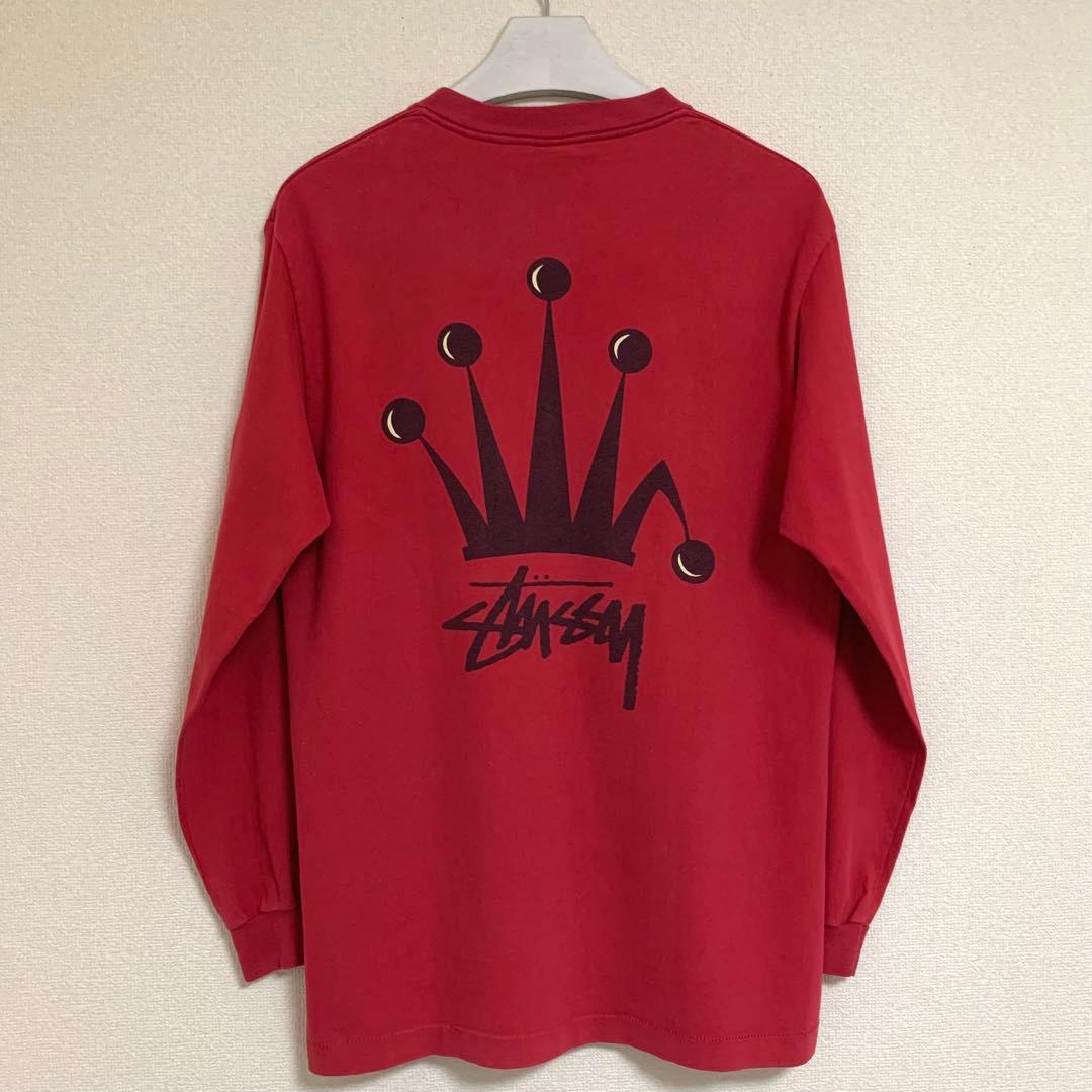 80s 前期 STUSSY USA製 黒タグ ビッグ クラウン ロゴ ロンT L