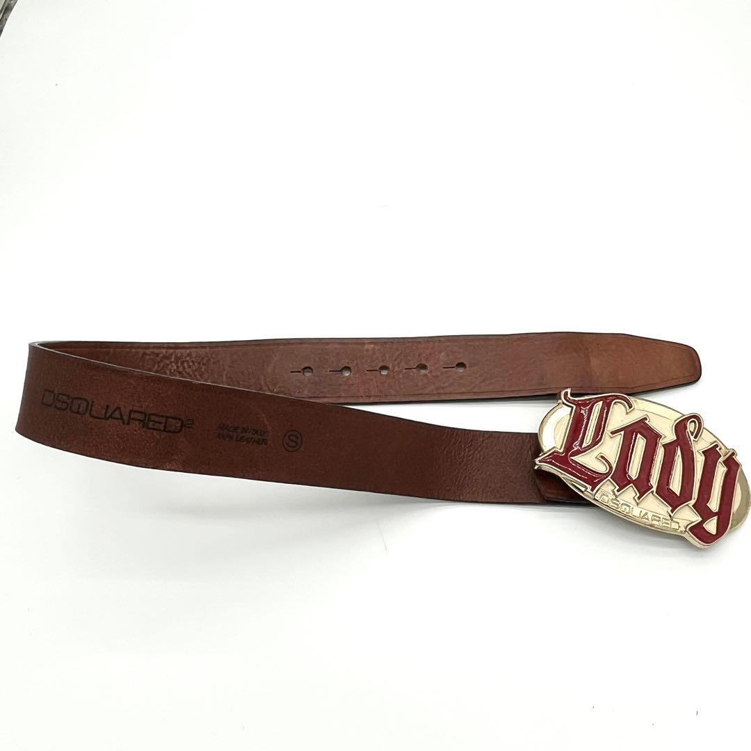 【美品】Dsquared2 Ladyロゴ レザーベルト　ブラウン